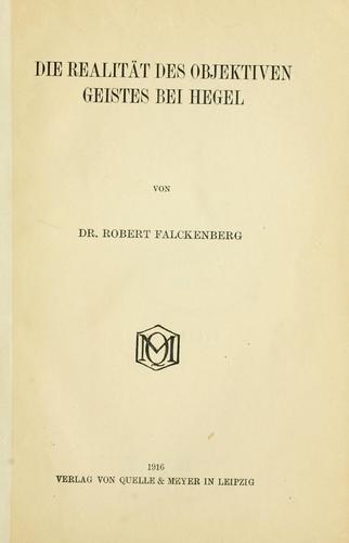 Cover for Die realität des objektiven geistes bei Hegel