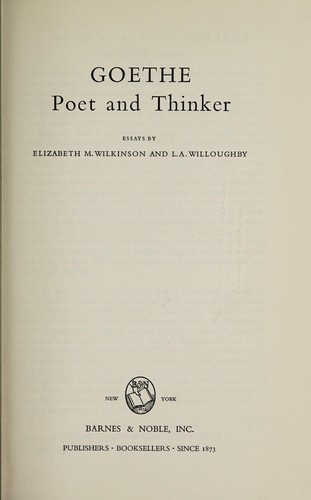 Cover for Goethe, poet and thinker