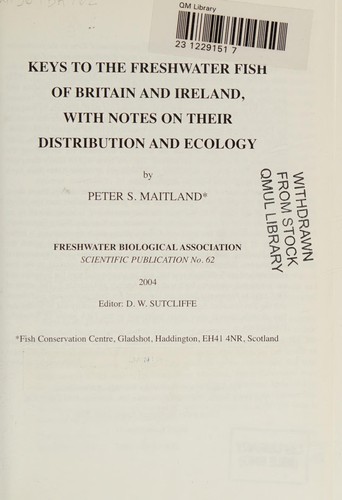 Cover for Keys to the freshwater fish of Britain and Ireland, with notes on their distribution and ecology