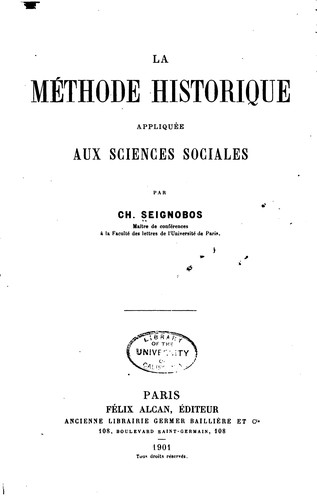 Cover for La méthode historique appliquée aux sciences sociales