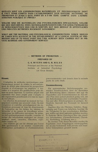 Cover for What are the material and psychological considerations which should be taken into account in the establishment of a logical system of promotion and up to what point has this already been carried out in private business and government service?