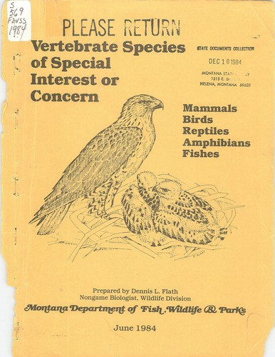 Cover for Vertebrate species of special interest or concern