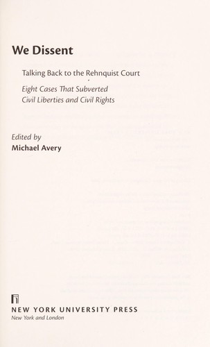 Cover for We dissent