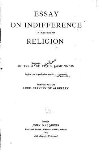 Cover for Essay on indifference in matters of religion