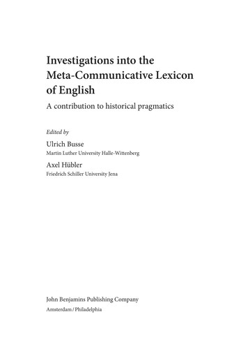 Cover for Investigations into the meta-communicative lexicon of English