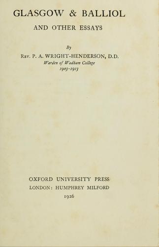 Cover for Glasgow & Balliol and other essays