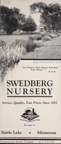 Cover for Swedberg Nursery, service, quality, fair prices since 1915