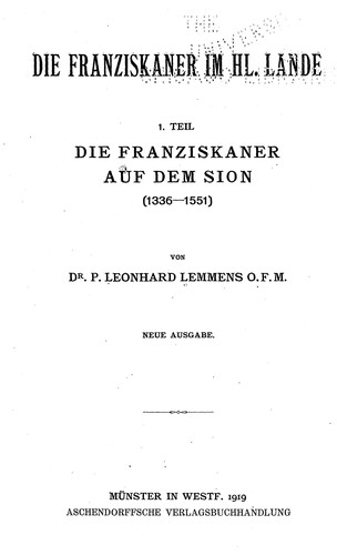 Cover for Die Franziskaner im Hl. Lande