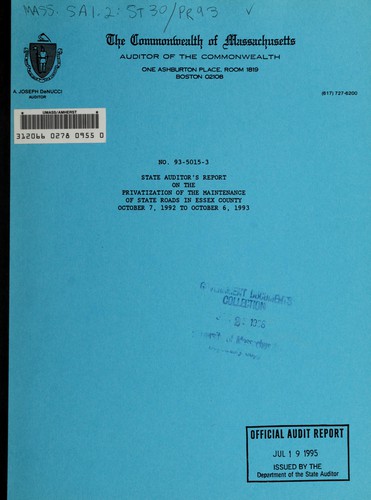 Cover for State Auditor's report on the privatization of the maintenance of state roads in Essex County