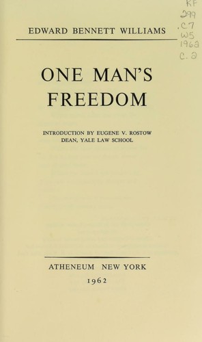 Cover for One man's freedom.