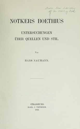 Cover for Notkers Boethius, Untersuchungen über Quellen und Stil.