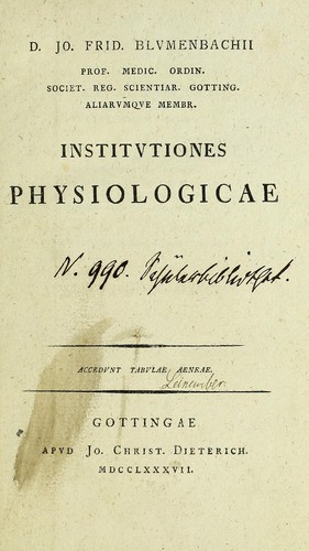 Cover for Institutiones physiologicae ...