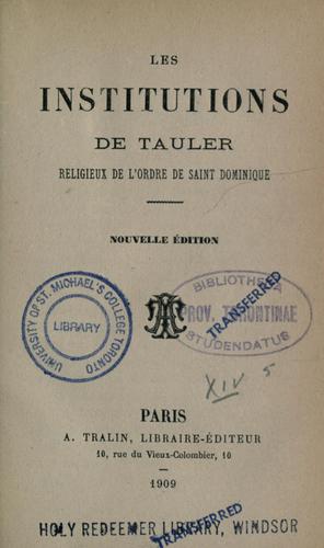 Cover for Les institutions de Tauler