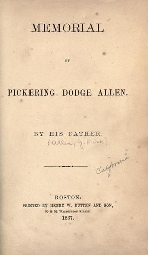 Cover for Memorial of Pickering Dodge Allen.