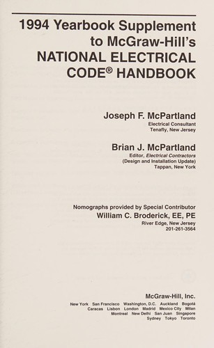 Cover for 1994 Yearbook Supplement to McGraw-Hill's National Electrical Code Handbook (Mcgraw Hill's National Electrical Code Handbook)