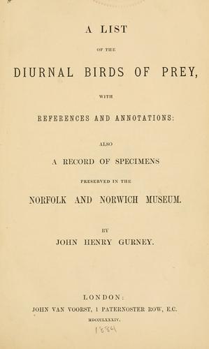 Cover for A list of the diurnal birds of prey