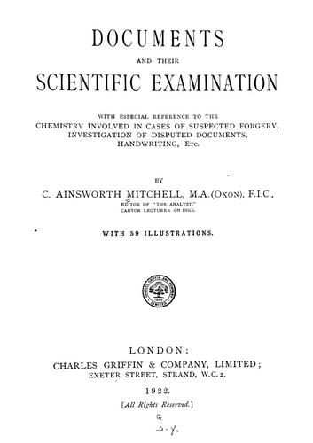 Cover for Documents and their scientific examination