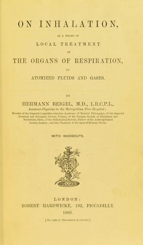 Cover for On inhalation as a means of local treatment of the organs of respiration by atomized fluids and gases