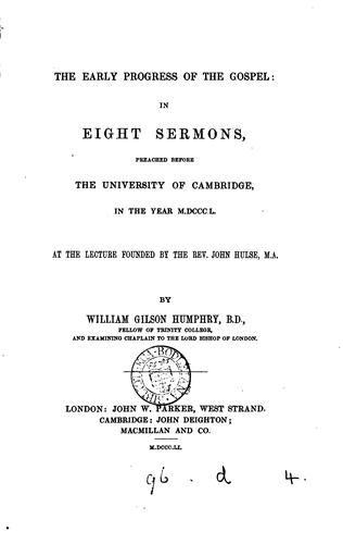 Cover for The early progress of the gospel: in 8 sermons