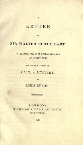 Cover for A letter to Sir Walter Scott, Bart
