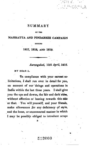 Cover for Summary of the Mahratta and Pindarree campaign