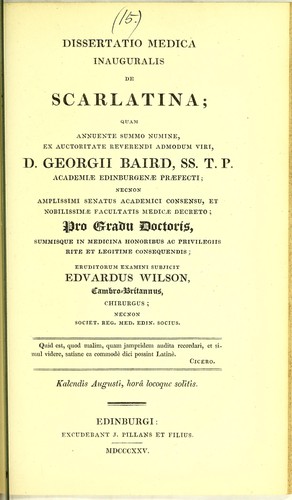 Cover for Dissertatio medica inauguralis de scarlatina ...