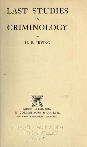 Cover for Last studies in criminology