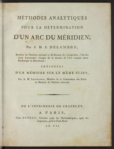 Cover for Méthodes analytiques pour la détermination d'un arc du méridien