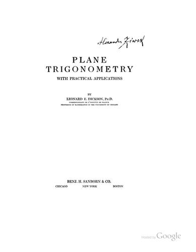 Cover for Plane Trigonometry with Practical Applications