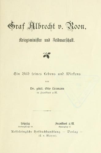 Cover for Graf Albrecht v. Roon, Kriegsminister und Feldmarschall