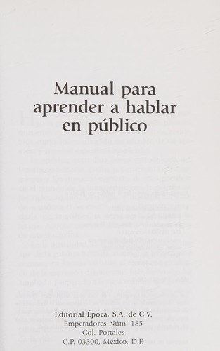 Cover for Manual para aprender a hablar en publico (Spanish Edition)