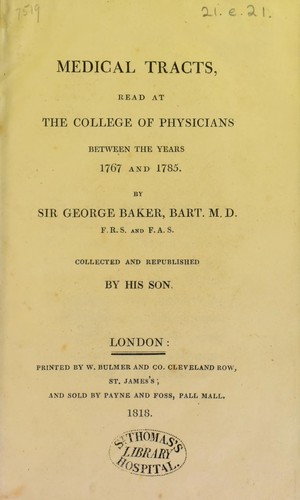Cover for Medical tracts, read at the College of Physicians between the years 1767 and 1785