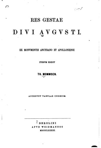 Cover for Res gestae divi Augusti: Ex monumentis ancyrano et apolloniensi iterum