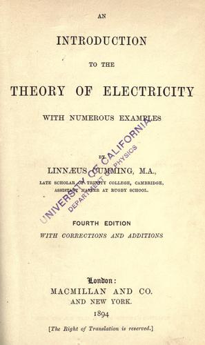 Cover for An introduction to the theory of electricity, with numerous examples