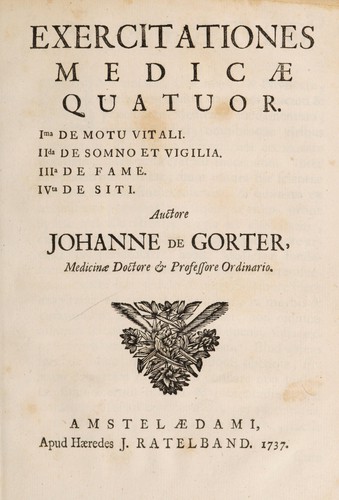 Cover for Exercitationes medicae quatuor. I. De motu vitali. II. De somno et vigilia. III. De fame. IV. De siti