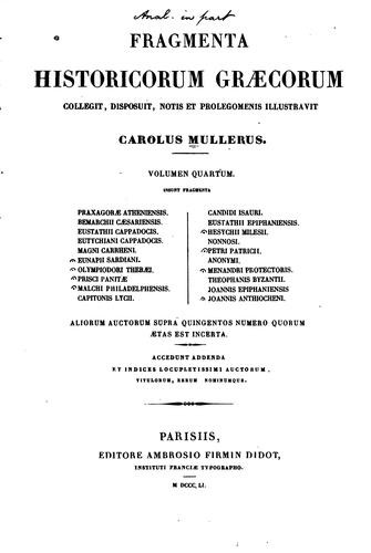 Cover for Fragmenta historicorum graecorum