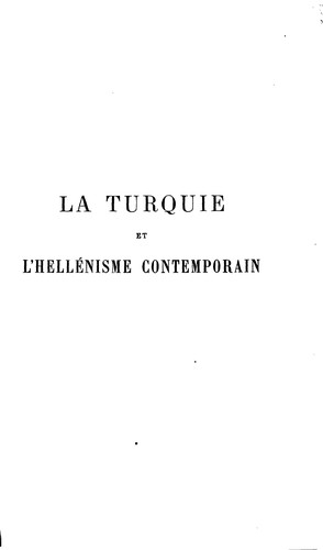 Cover for La Turquie et l'hellénisme contemporain