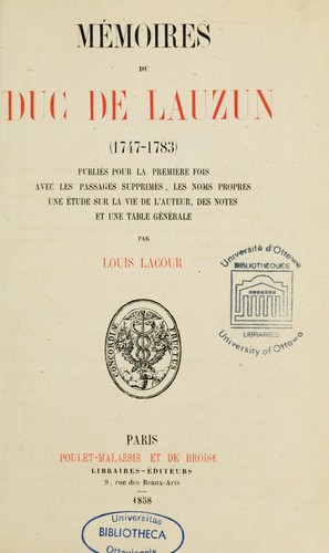 Cover for Mémoires du duc de Lauzun (1747-1783)