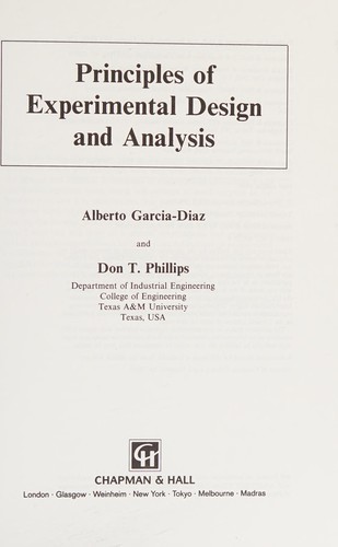 Cover for Principles of experimental design and analysis