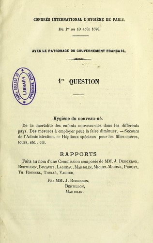 Cover for Congr©·s international d'hygi©·ne de Paris du 1er au 10 aout 1878 ... [1-6] question ...