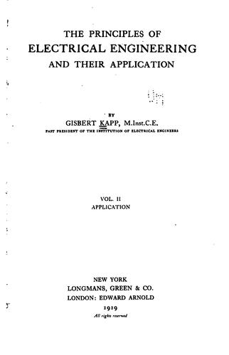 Cover for The principles of electrical engineering and their application