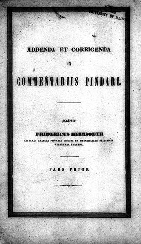 Cover for Addenda et corrigenda in commentariis Pindari