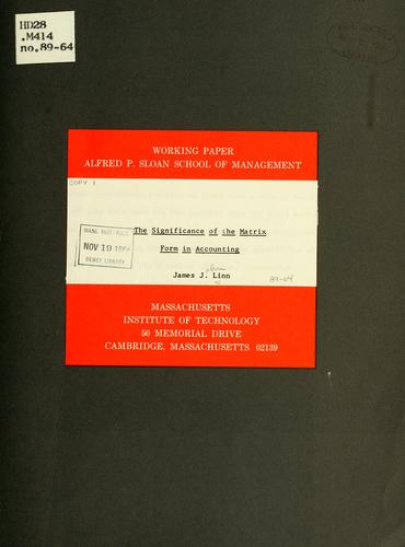 Cover for The significance of the matrix form in accounting.