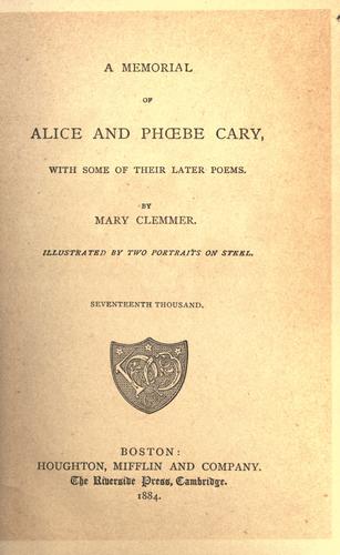 Cover for A memorial of Alice and Phbe Cary