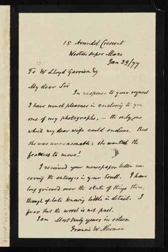 Cover for [Letter] To W. Lloyd Garrison Esq., My dear Sir