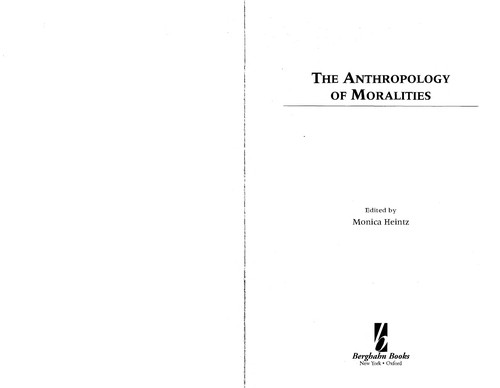 Cover for The anthropology of moralities