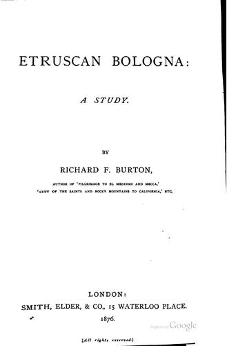 Cover for Etruscan Bologna: A Study