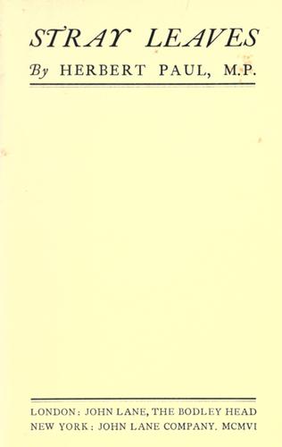 Cover for Stray leaves