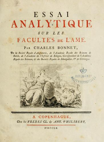 Cover for Essai analytique sur les facultés de l'ame