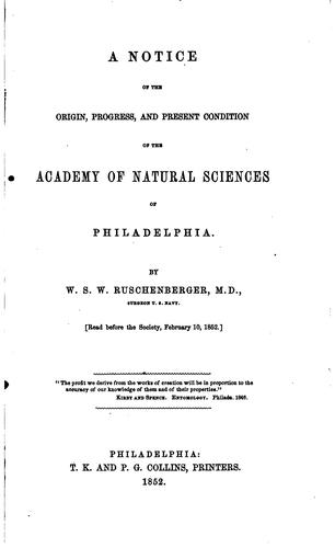 Cover for notice of the origin, progress, and present condition of the Academy of Natural Sciences of Philadelphia